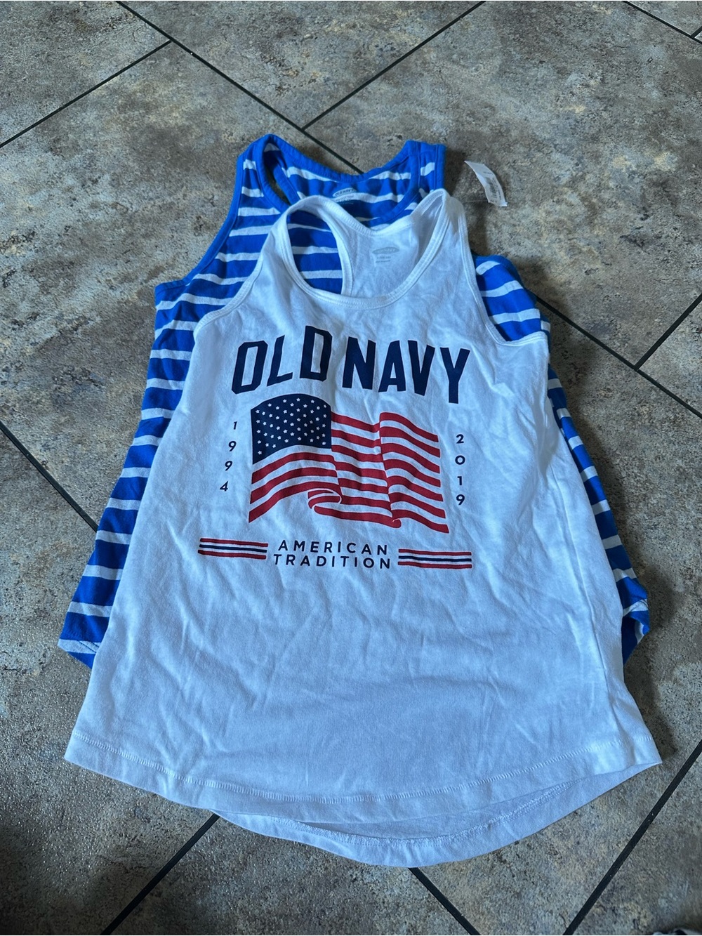 Lot of 2 Old Navy White Tank Top with American Flag Graphic - Kids